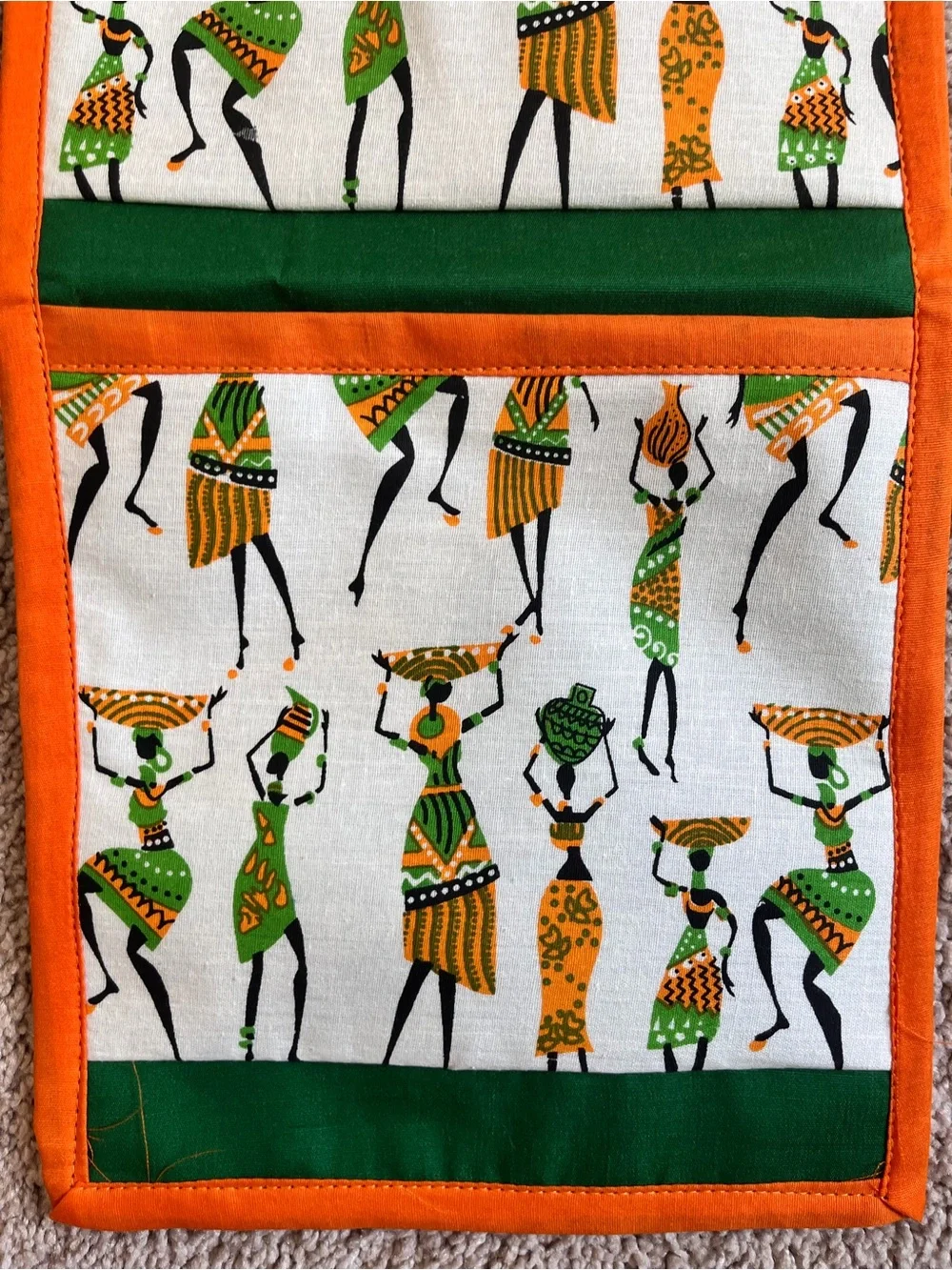 African Print 3 Pocket Wall Hanging Handmade Organizer Fabric Storage 31x9.5 New